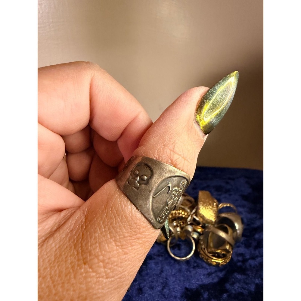 Vintage Mexican Sterling Silver Santa Muerte Skull Band Ring MEX 925 Size 11 - Picture 2 of 5